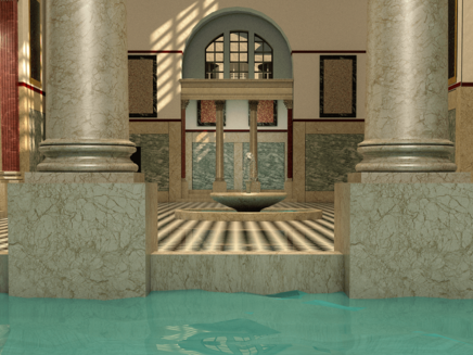 Trier, Rekonstruktion Barbarathermen © GDKE Rekonstruktion, Die Fenbacher Informationsmedien Xanten Ansicht einer Rekonstruktion der Barbarathermen in Trier.